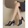 2025Bare Stiefel Damen High Heels Kleiderschuhe Doppelperlen Stiefeletten Neuer Designer Winter Herbst Knöchelstiefel Reißverschluss Spitzschuh Pumps