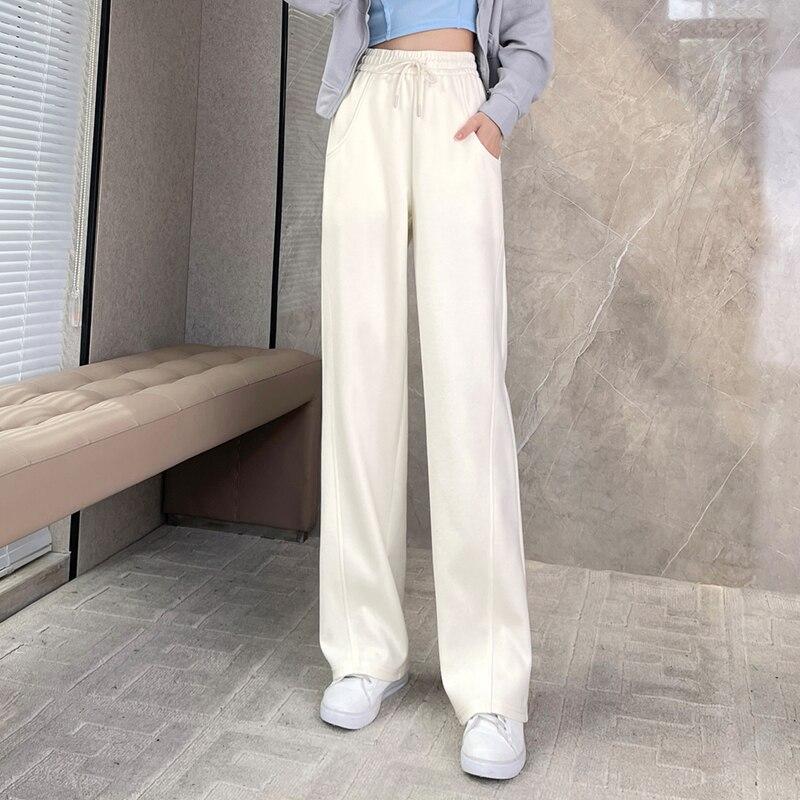 Winter New Thickening Velvet Wide Leg PantsCasual Warm Elegant Women Sweatpants Korean High Waist Loose Straight Pants Female