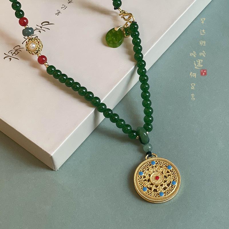 Retro round bead necklace female horse skirt han dynastycheongsamsweater chain