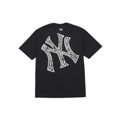 MLB Einfarbiges Logo Rundhals Gedrucktes Kurzarm-T-Shirt Unisex Oberteile Schwarz 3ATSU0143-50BKS