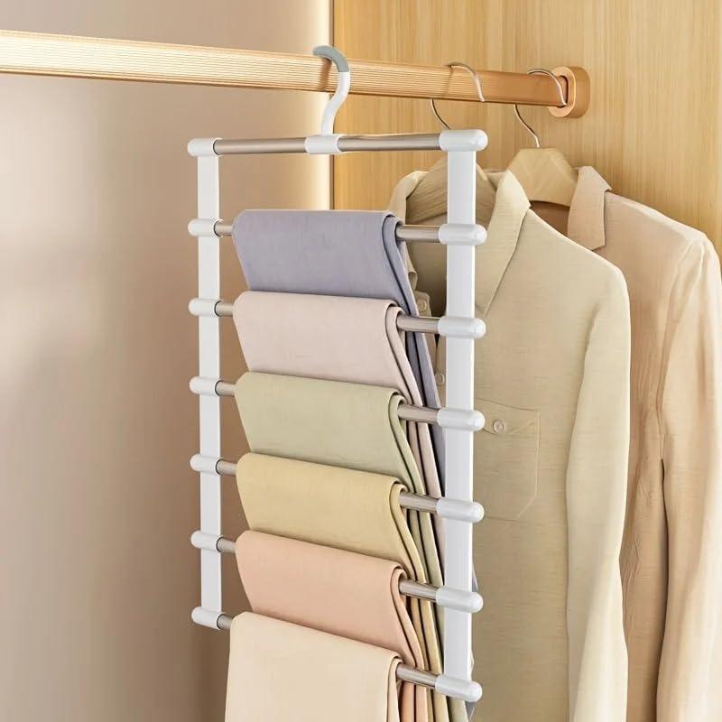 Foldable Pants Hanger Multi Layer Non Slip Clips Space Saving Closet Organizer for Trousers Storage Collapsible Hanging Rack