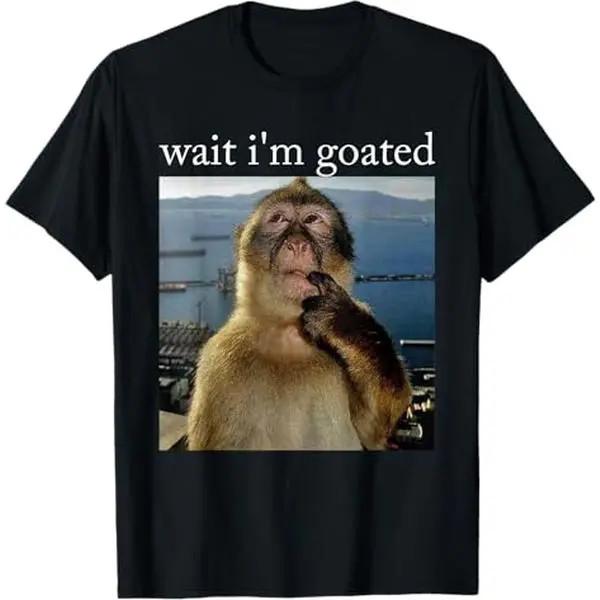 100% Cotton Wait I m Goated Funny Thinking Monkey Meme Brainrot Gift T-Shirt S разноцветный