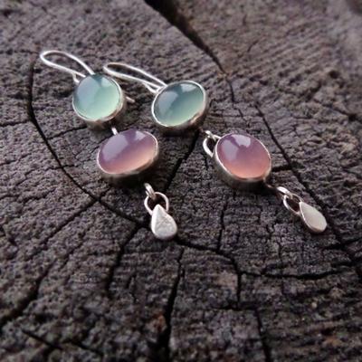 Uued lihtsad asümmeetrilised roosad rohelised ovaalsed Opal Pendant Earrings retro minimalistlikud kõrvarõngad