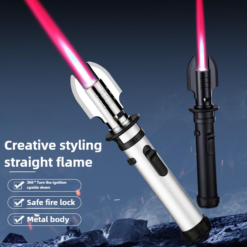 Powerful Windproof High-temperature Lighter with A Red Flame A Metal Body for Outdoor BBQ Cooking and Cigar Accessories