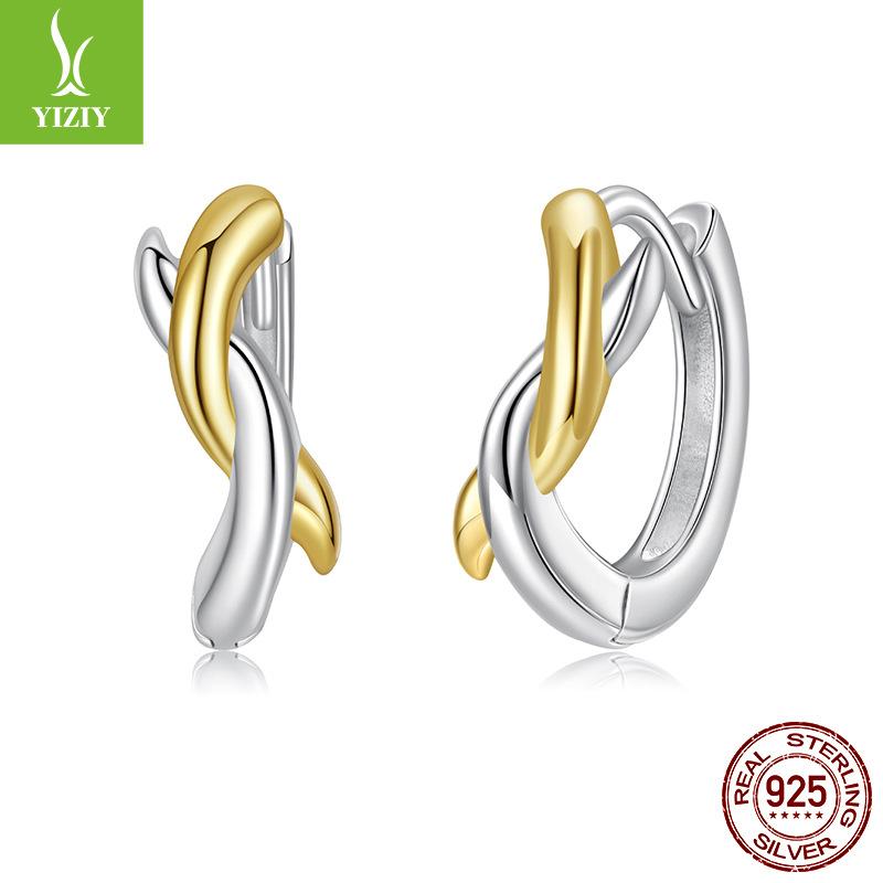 S925 Sterling Silver Line Staggered Ear Buckle Women'S Cold Premium Metal Texture Earrings Earrings