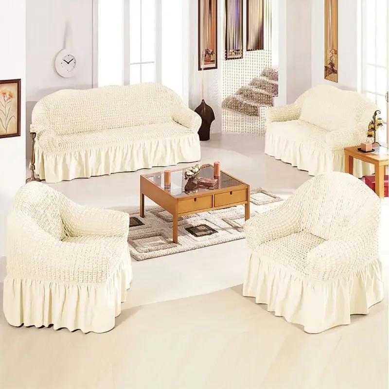 Fabric Skirt 1/2/3/4 Seater Sofa Cover 90-360cm Full Package Single Universal Elastic Sofa Slipcovers French Rustic Four Seasons