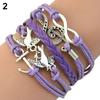Women Retro  Skull Music Pigeon Faux Leather Charm Bracelet Bangle Cuff
