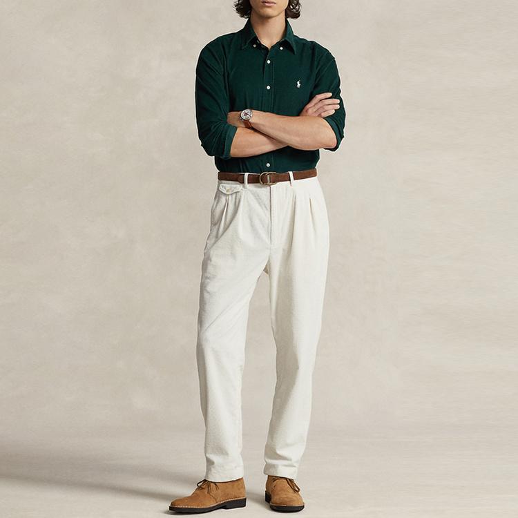 Polo Ralph Lauren Solid Color Point Collar Long Sleeve Shirt Men Shirts Green MNPOWOV16823237-300