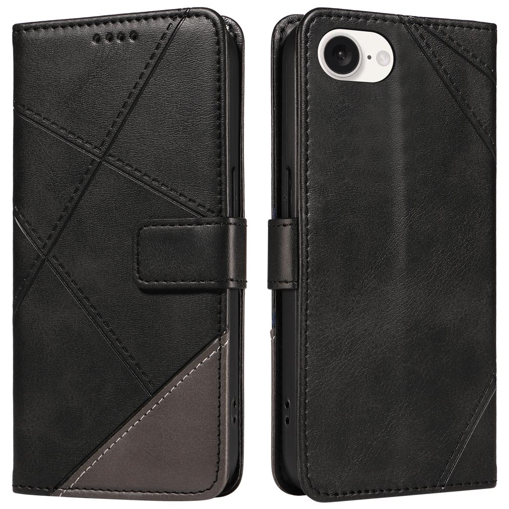 For iPhone 16e Case Leather Card Holder Phone Cover Geometric Line