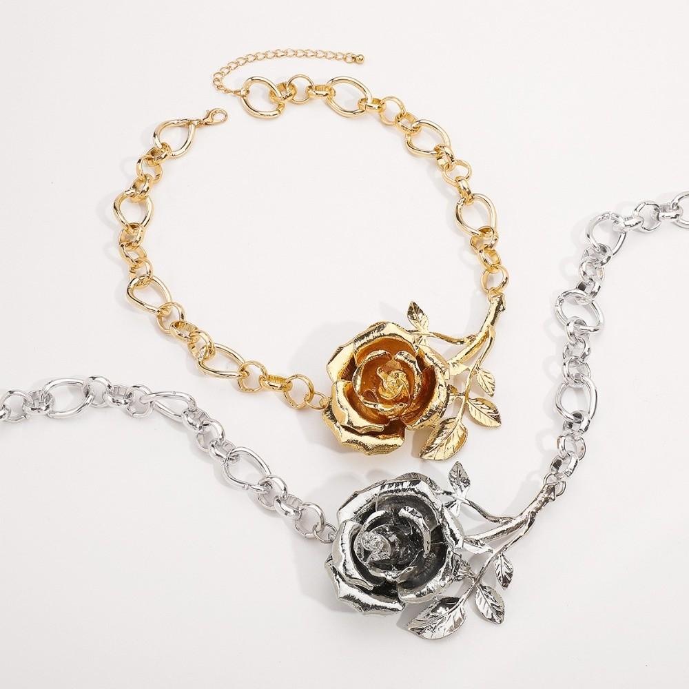 Große Grobe Rose Anhänger Halskette Überzogene Blume Halskette Schlüsselbein Kette Geschenk Schmuck