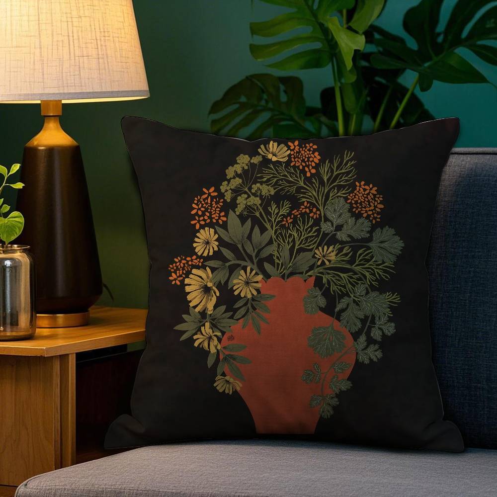 Classic Vintage Vase Pillow Case Plush Fabric Soft Double Sided Print Sofa Cushion Cover Throw Pillow Covers