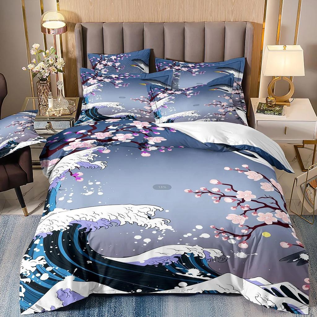 Japanese Scenery Art Bedding Set 3D Printed Crane Duvet Cover Set Single Double Twin King Size Teens Adults Mountain Exotic Art