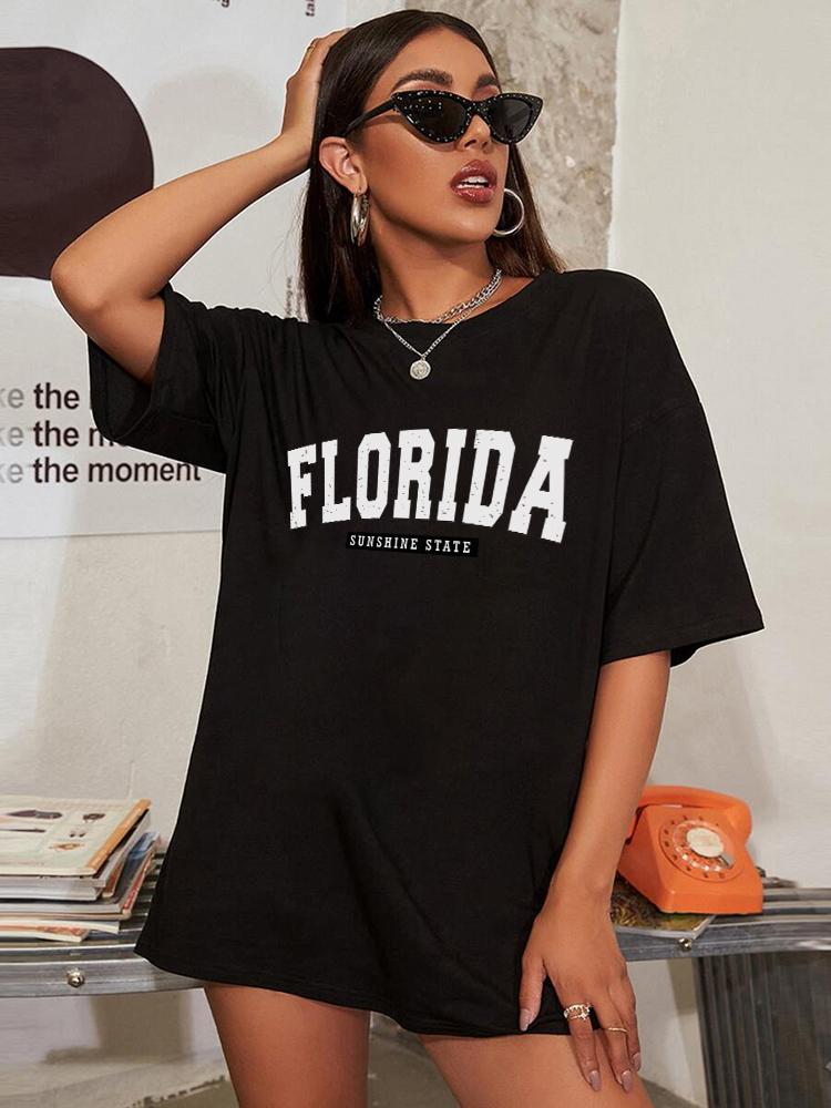 Damen-T-Shirts mit Florida Street City-Print, Sommermarke, kurzärmelig, hochwertiges Baumwoll-T-Shirt, übergroße, lockere Oberteile, lässige T-Shirts