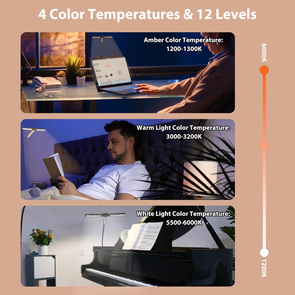 Notenpultleuchte mit Klemme T-Form Faltbare Lampe 51 LED-Perlen 4 Farbtemperaturen 12 Helligkeiten