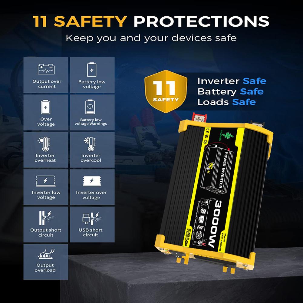 3000W Intelligent Power Inverter DC 12V To AC 220V Dual USB Car Charger Converter Modified Sine Wave Portable Power Inverter