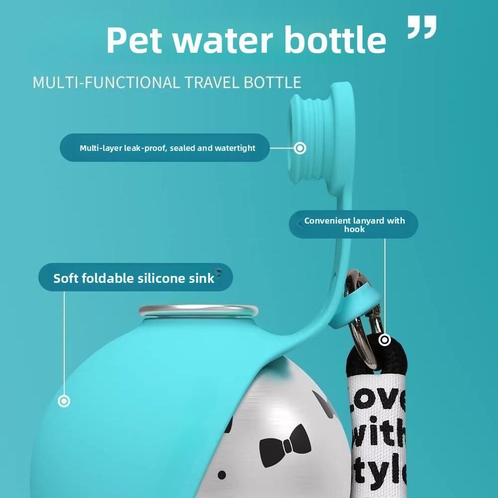 285ml Auslaufsichere Futter-Hundeflasche Tragbarer Hunde-Trinker 2-in-1 Edelstahl Leichtes Reise-Haustierzubehör