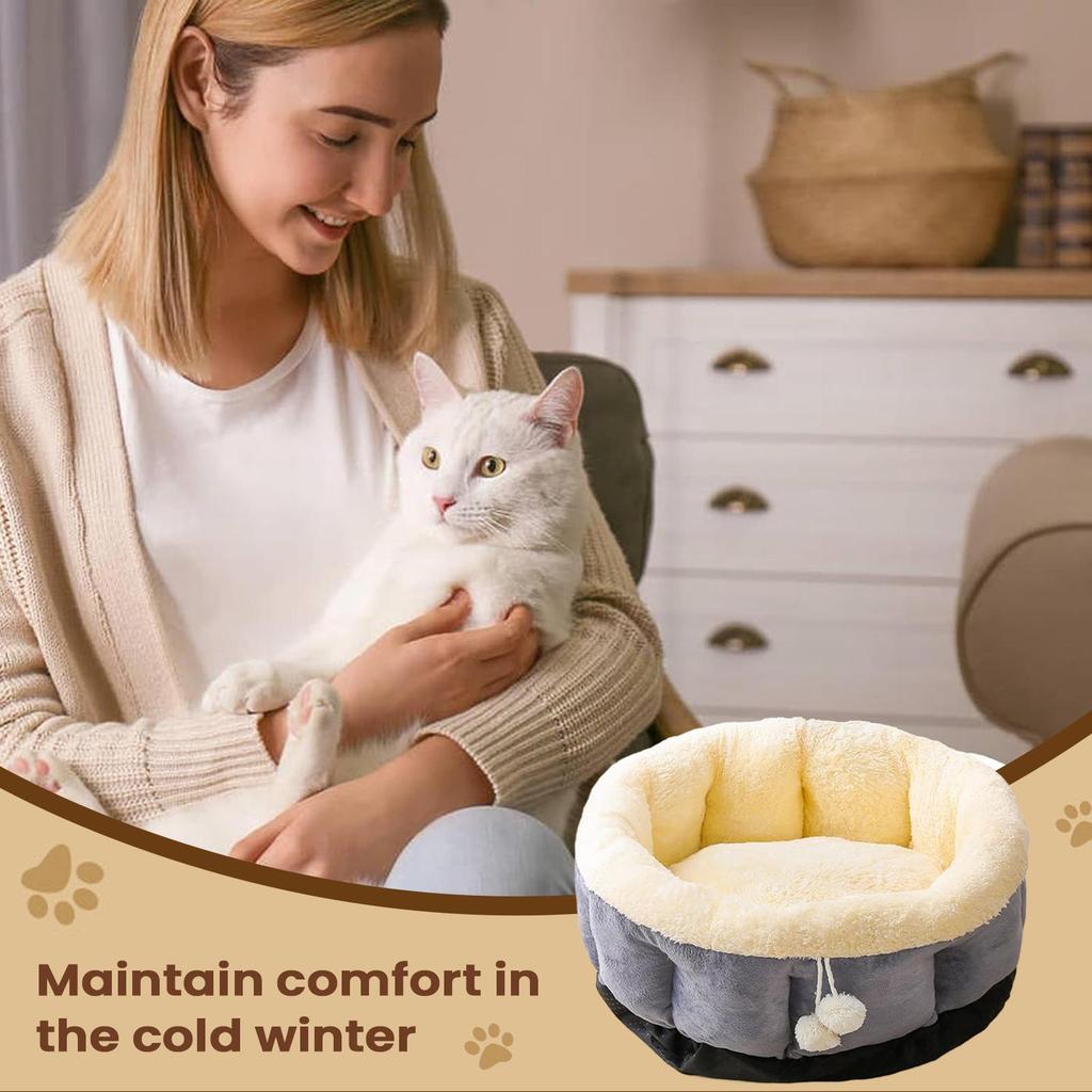 Cat Donut Bed Washable Calming Nest Small Cat Bed Plush Cushion For Puppy Small Dog Indoor Sleeping Living Room Balcony Home