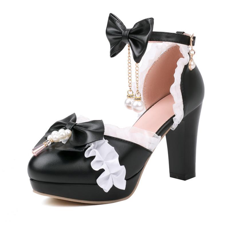 Original Lolita Japanese Fashion High-heeled Princess Shoes Sweet Bow Word with Bag Head Large Size Women's Sandals
