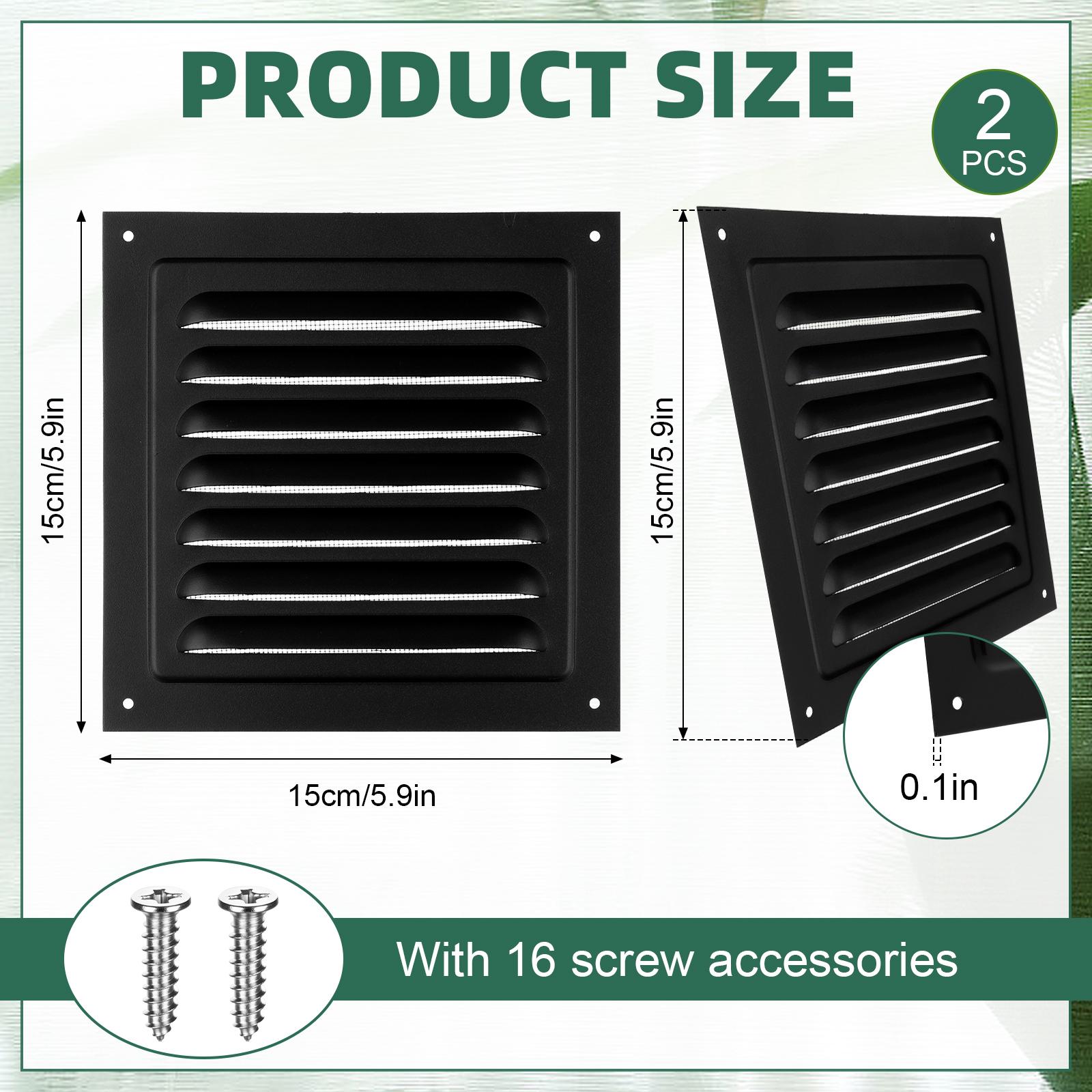 

2 шт. 6x6 дюймов Вентиляционные отверстия для чердака Черные фронтонные вентиляционные отверстия Алюминиевое настенное вентиляционное отверстие для домов Сарай, Квадратное вентиляционное отверстие Вентиляционная решетка с жалюзи Открытие на 180 градусов б