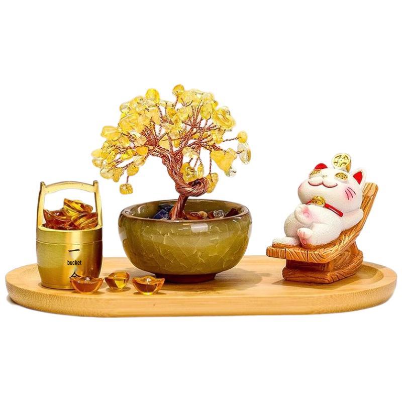 SEE KEAN Fortune Cat & Money Tree Ornament Set