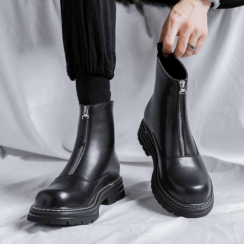 

дизайнерские мужские ботинки модный тренд обувь из натуральной кожи вечеринка ночной клуб платья ковбойские челси ботинки платформа до щиколотки боты 270 чёрный