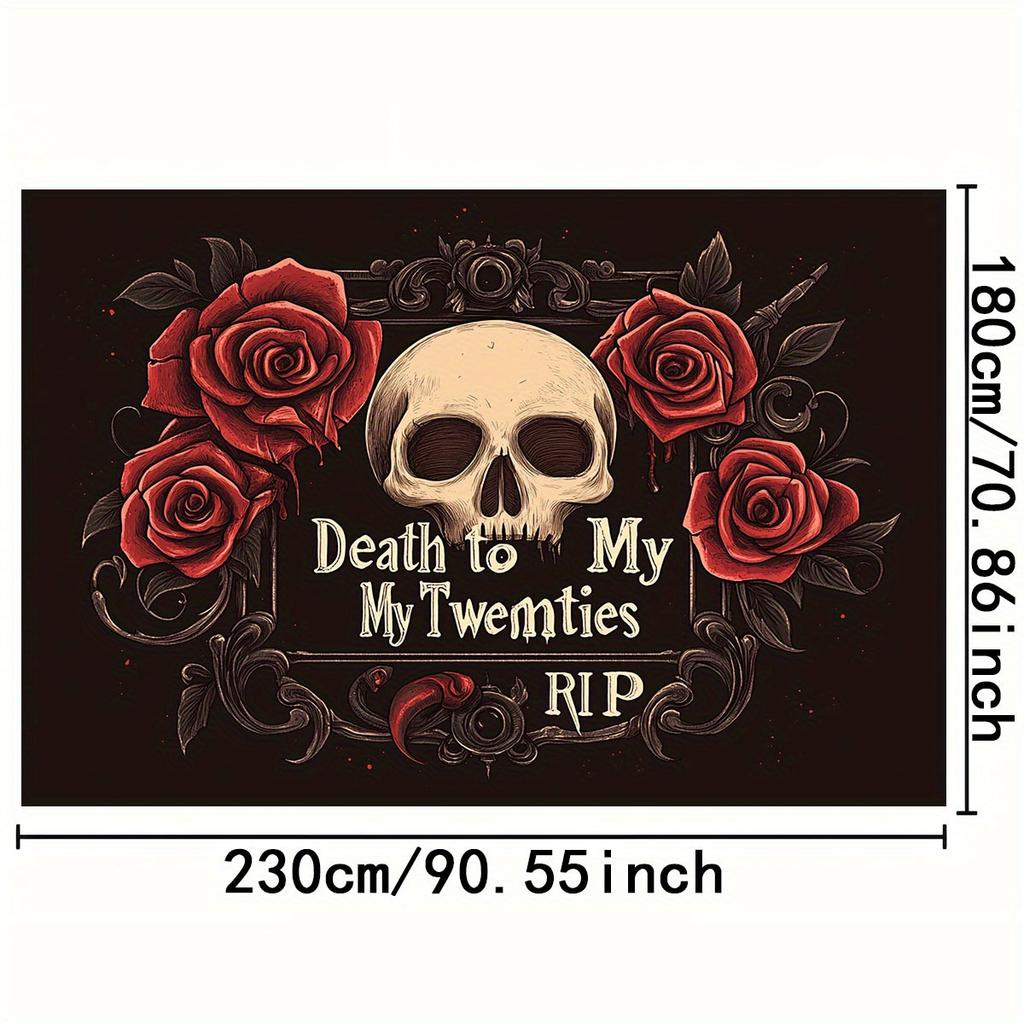 2D flat 1pc Gothic birthday polyester background - skull and "Death to My 20th" suitable for birthday and funeral parties
