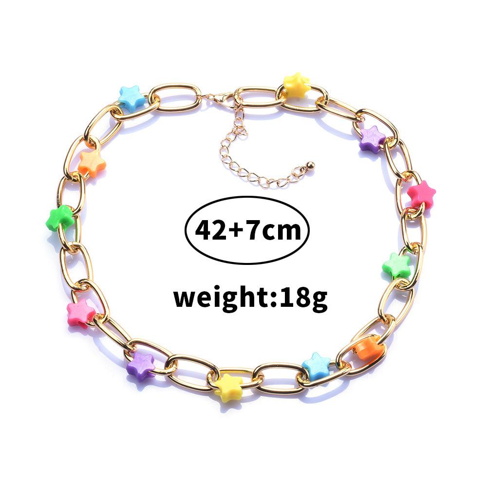 Personalized Items Pastoral Style Colored Stars Pendant Necklace Alloy Chain Clavicle Chain