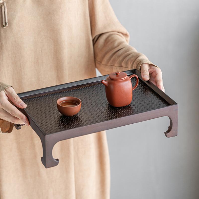 Zen Bamboo High-legged Tea Tray Household High-end Dry Tea Tray Cup Kettle Storage Tray