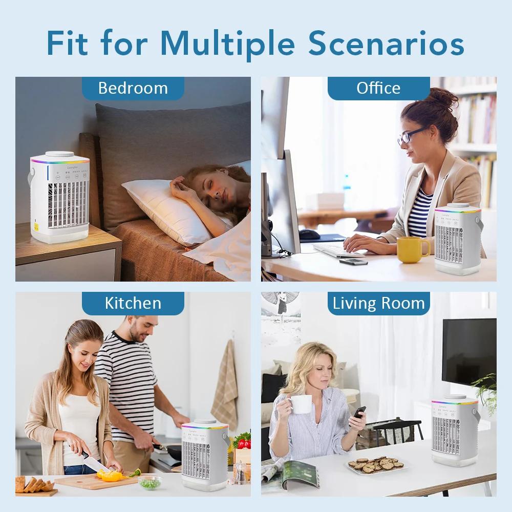 Air Conditioner Portable Desktop Air Cooler Fan with LED Night Light & Humidifier, Mini Mist Cooling Fan for Office Home