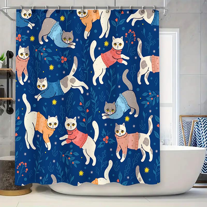 

Blue Cats Printed Shower Curtains For Bathroom Decoration Waterproof Home Decorations For Children S Rooms Size 180X240Cm W60H190(CM)-1 Pcs