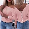 Herbst Damen Rückenfreies Langarm-Top mit Rückenknopf