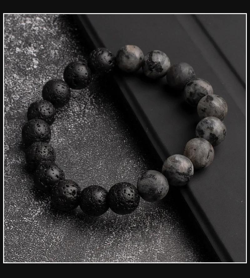 

Personality Design 10mm Natural Black Agate Stone Beaded Bracelet for Men Punk Style Number 8 Cross Bangle Hip Hop Rock Zircon