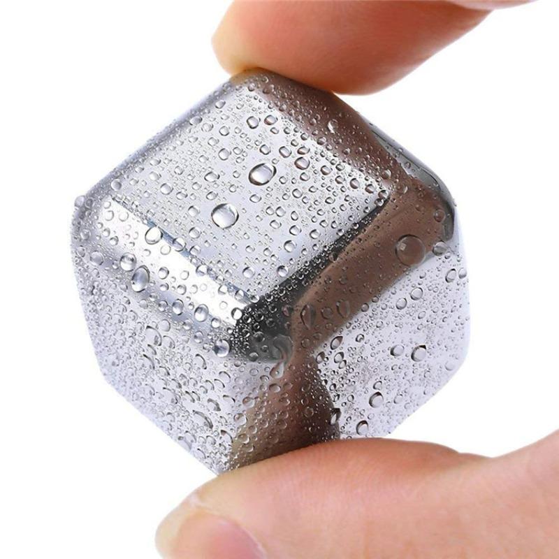 1/4/6 Pcs Reusable Stainless Steel Ice Cubes, Whiskey Chilling Stones for Drinks Beer Wine, Durable Metal Ice Cubes for Home Bar Party Cooling Single grain (OPP bag)