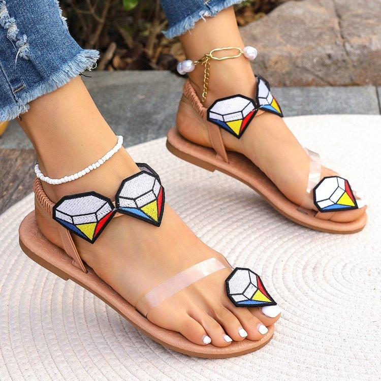Summer New Bohemian Flat Slippers Wearing Ethnic Style Butterfly Toe Beach Sandals for Women Size 43
