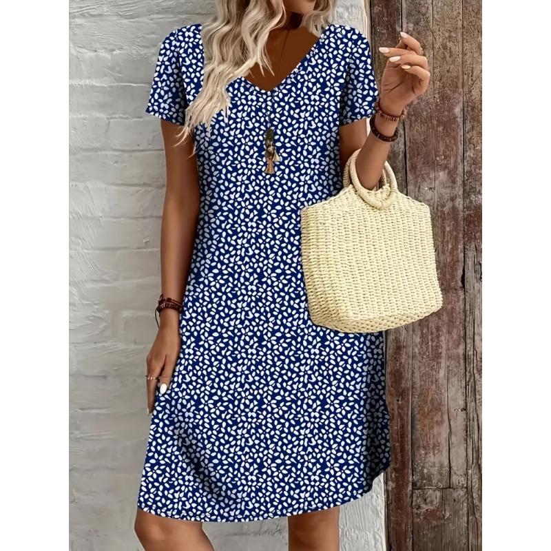 Zomerse Bloemen Damesjurk Mode Casual Boho Strand Zomerjurk Korte Mouw V-hals Sexy 3D Print Losse A-lijn Jurk Femme Vestidos