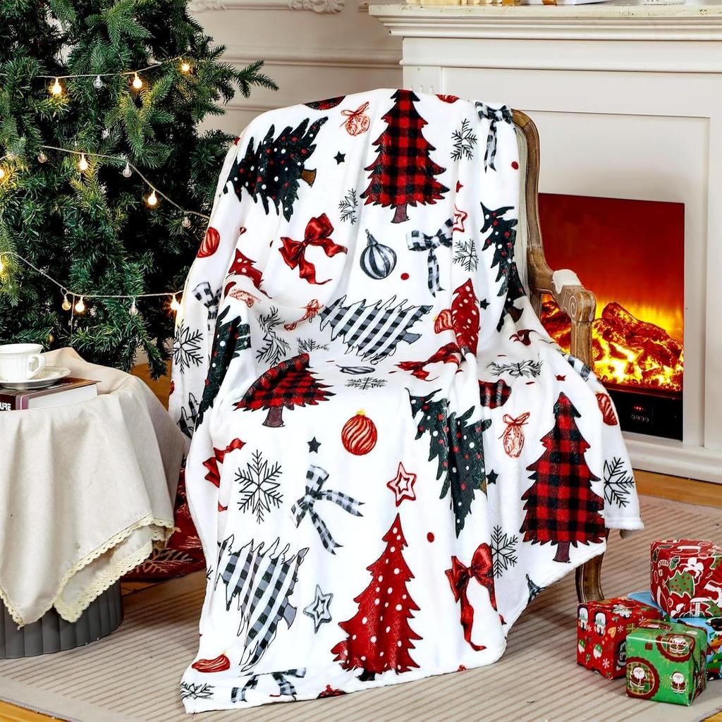 1PC Christmas Blanket Christmas Tree Christmas Throw Blanket Soft Warm Flannel Reindeer Christmas Blankets for Couch Bed Sofa