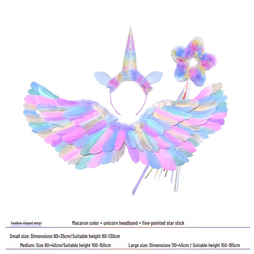 Glowing Elf Fairy Wand with Angel Feather Rainbow Wings - Little Girl's Birthday Gift & Stage Prop
