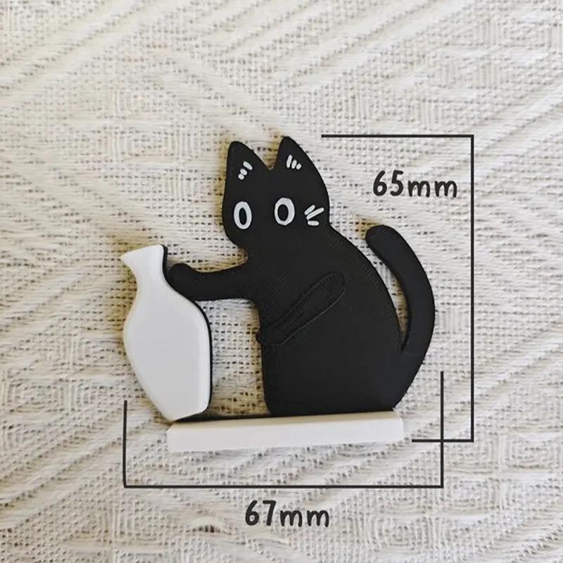 Acrylic Cat Whiskers Collection Ornaments Magnetic Cartoon Cat Hair Storage Memorial Box Black Cat Pushing Vase Decor+