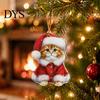 Festive Party Supplies Cute Cat Christmas Ornaments, 2D Wooden Cartoon Tree Xmas Gift for Friends Hanging Decorations Winter Holiday Home Decor