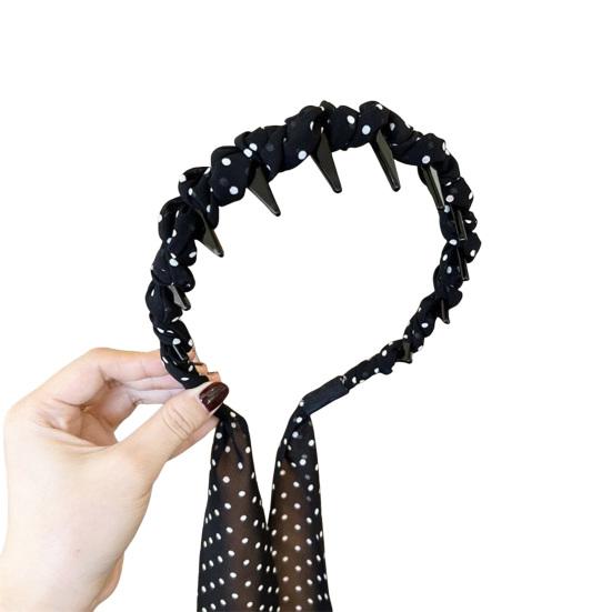 Women Headband Anti-slip Teeth Skull Design Hair Hoop with Ribbon Decor Slimming Effect Headband Hair Accessory