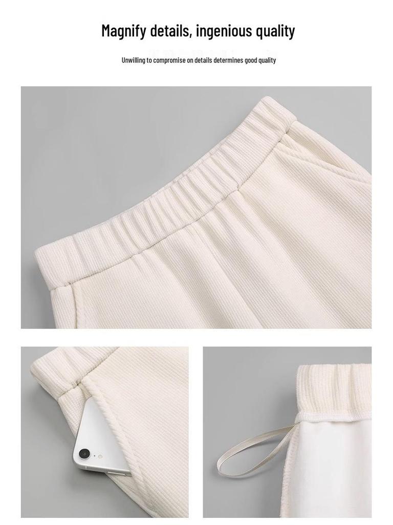 Damen Kaffeefarbene Chenille-Cordhose mit weitem Bein - Herbst/Winter Bodenlang, Lässig Gerades Bein - Weiß