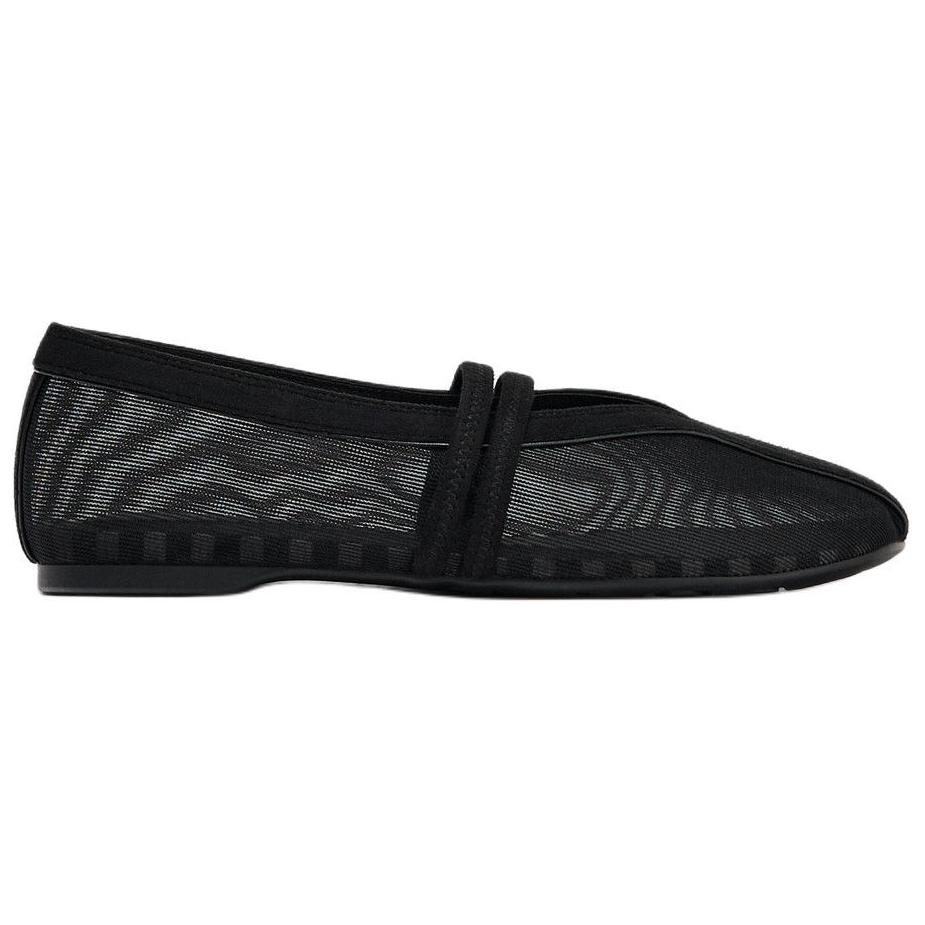 Zara Lightweight Vintage Minimalist Comfortable Double Strap Mesh Round Toe Ballet Flat Casual Shoes Women Flats Black 11532510-38