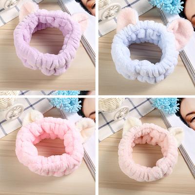 Flannel Headband Cute Cat Ear Elastic Headband Sports Washing Headband