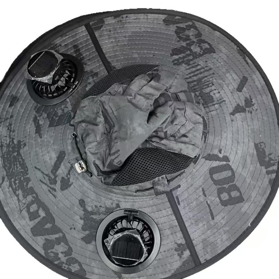 Chapéu de Pesca Recarregável com Ventilador Duplo Alimentado por Energia Solar para Proteção Solar