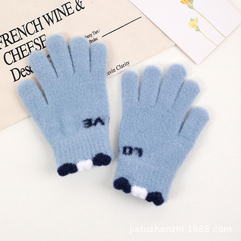 Winter warm cute women winter plush gloves cold-proof plush thickened cycling knitted gloves