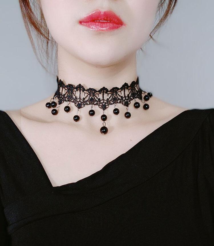 Koreanische Mode Samt Halsband Halskette für Frauen Vintage Sexy Spitze Halskette mit Anhänger Gothic Mädchen Hals Schmuck Zubehör