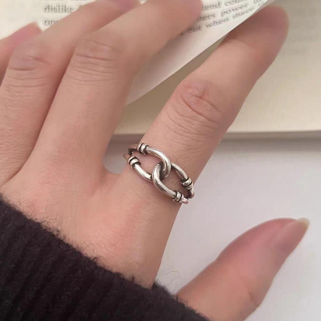 European Thai Silver Rope Knot Ring: Women's Retro Fashion Open Finger Ring with Ancient Style