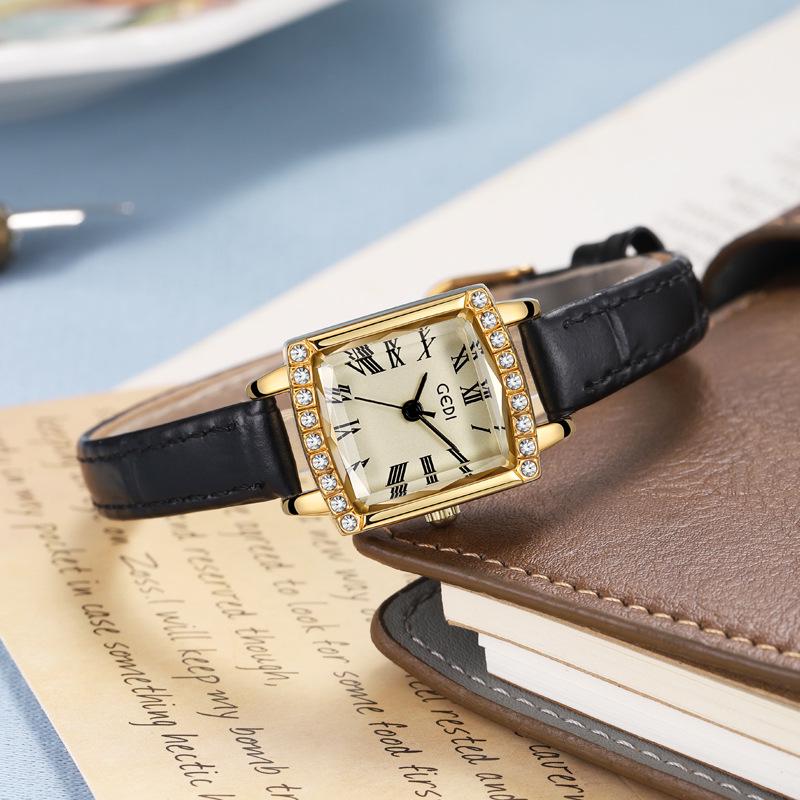 Gedi Elegant Women's Vintage Square Dial Quartz Watch