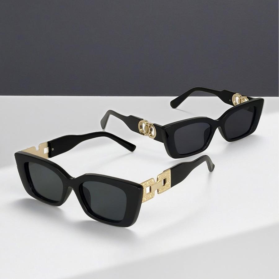 2PCS plastic frame small rectangular mirror legs metal double ring chain decoration summer beach party vacation fashion glasses