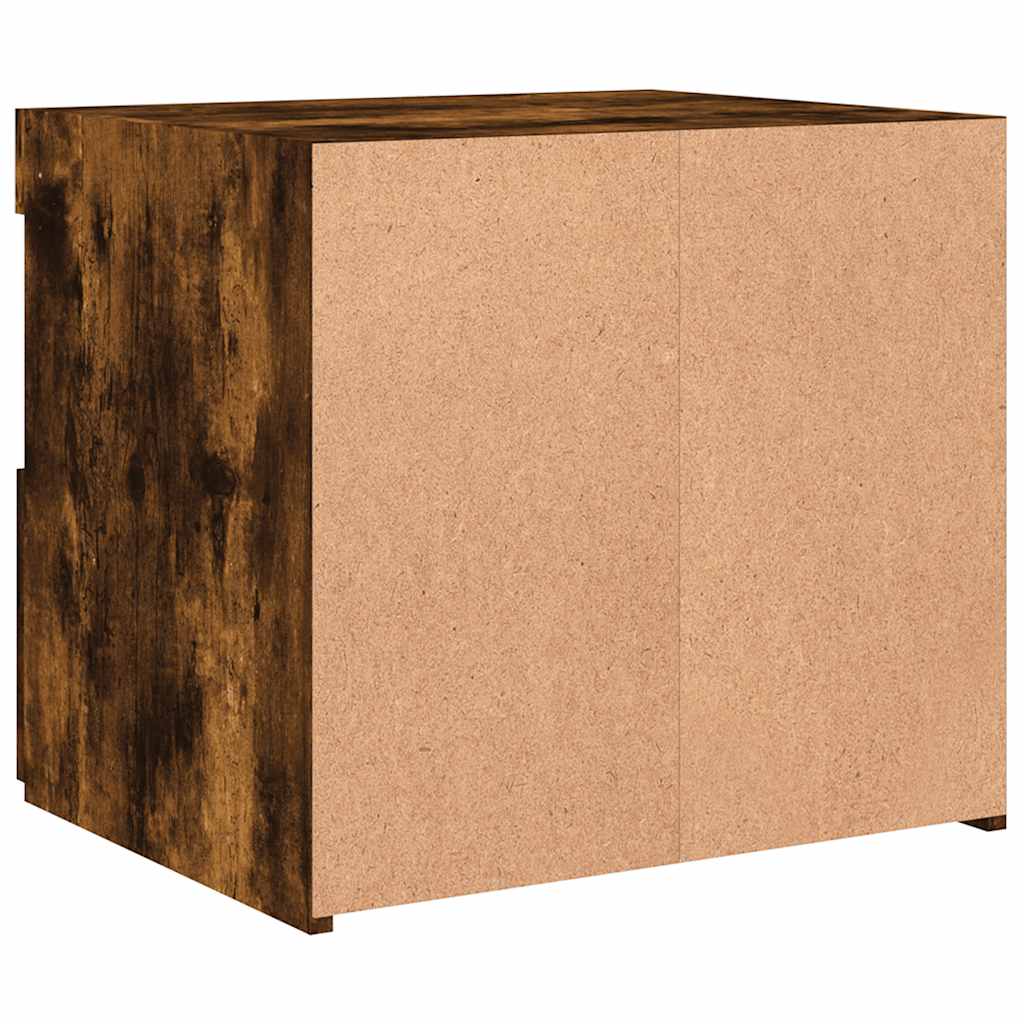 Nightstand with LED Lights Smoked Oak Finish 50 x 40 x 45 cm
